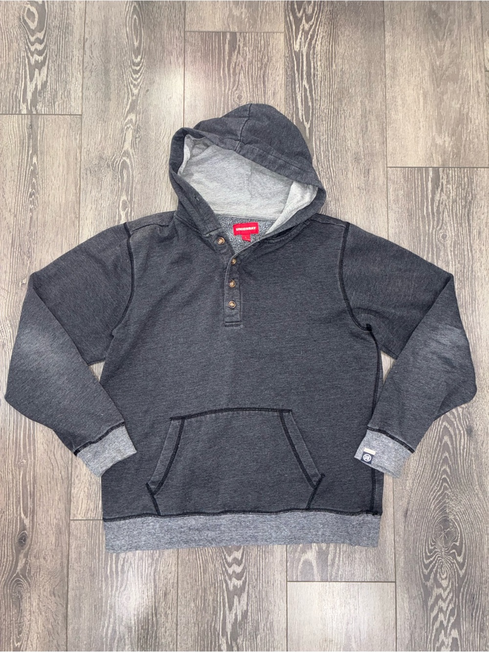 Vintage 90s UNIONBAY Men’s L Y2K Henley Hoodie with Gray Heathered Skater Punk